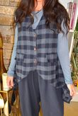 Nora Brushed Cotton Gingham Trapeze Waistcoat Navy